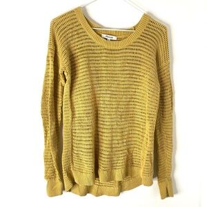 Madewell Northshore Yellow Knit Sweater Cotton Scoop Neck Semi Sheer Ribbed Trim